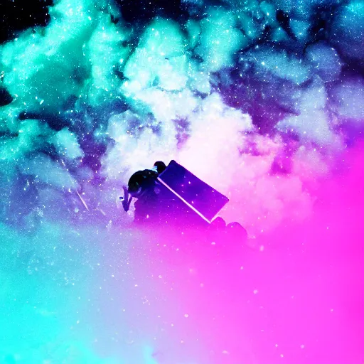 Image similar to rainbow vapor wave astronaut gradient map cyan magenta yellow, movie still, cinematic, photorealistic, extreme detail, sharp focus, 8 k, intricate, hyper detailed, realistic, cinematic lighting