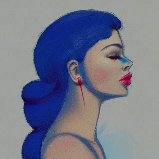 Prompt: goddess seen in profile, different shades of blue, wearing a red santa hat, hd artstation