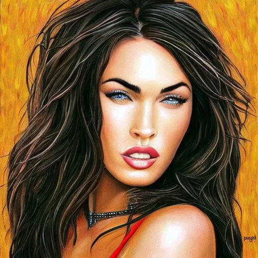 Image similar to “Megan Fox coffee paintings, ultra detailed portrait, 4k resolution”