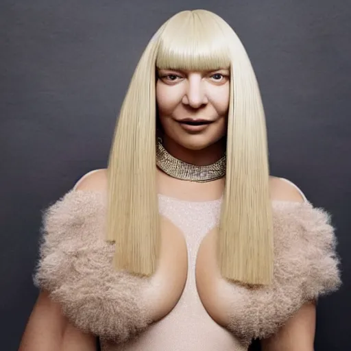 Image similar to sia furler wearing a skin colored leotard full body artistic photoshoot