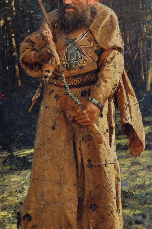 Image similar to slavic dog head man builds the roof, woolen torso in medieval clothes, orthodox saint christopher, oil painting, painting by viktor vasnetsov, concept art, hyperrealism, beautiful, high resolution, trending on artstation,