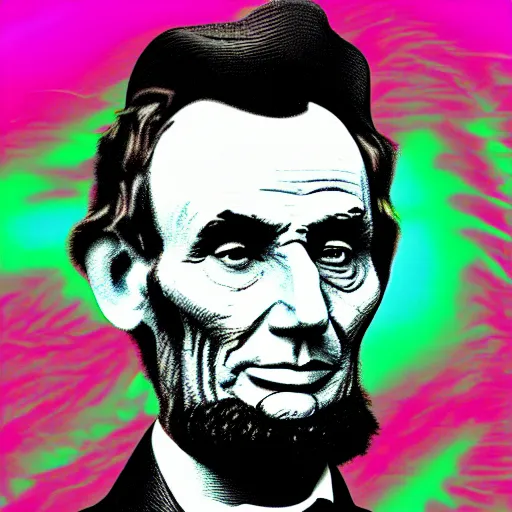 Prompt: Abraham Lincoln wearing a backwards hat, vapor wave