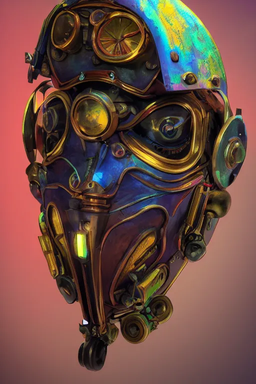 Image similar to colorful vivid steampunk mask minimalist fantasy art robot ninja helmet, global illumination ray tracing hdr fanart arstation by sung choi and eric pfeiffer and gabriel garza and casper konefal