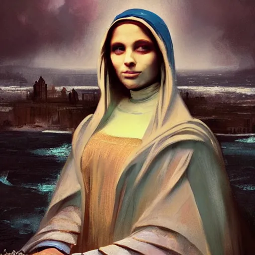 Prompt: the mona liza painted by greg rutkowski