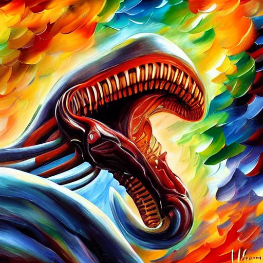 Image similar to digital painting of a Xenomorph, by Leonid Afremov