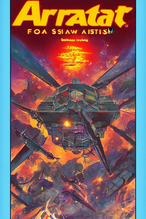 Prompt: atari fantasy box cover design, art by warren chang