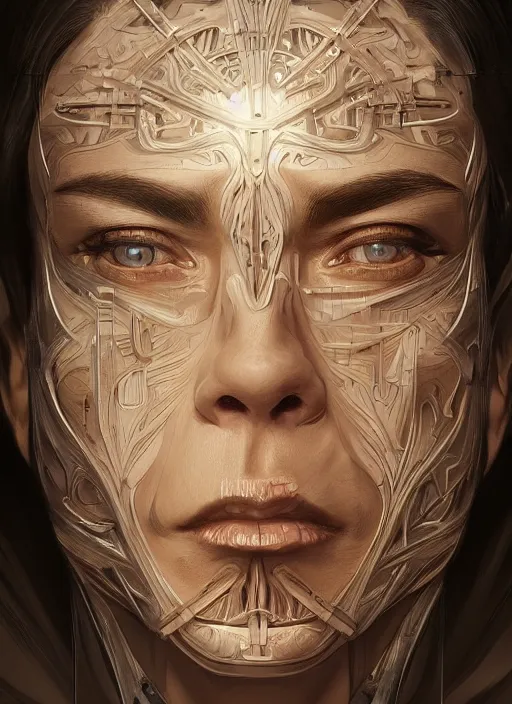 Image similar to symmetry!! jean claude van damme, machine parts embedded into face, intricate, elegant, highly detailed, digital painting, artstation, concept art, smooth, sharp focus, illustration, art by artgerm and greg rutkowski and alphonse mucha, 8 k