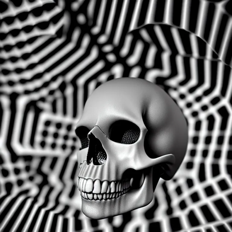 Image similar to black and white light 3D geometry, skull, matte bright highly detailed, poetic, 3D render, digital art, octane render, 8K artistic photography, photo-realistic, by Dora Maar