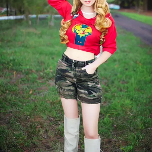 Image similar to a red neck country girl sailor moon wearing camo