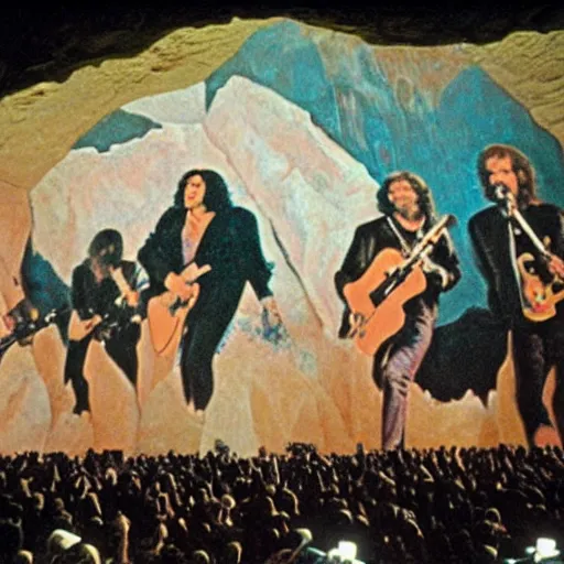 Image similar to the doors playing a show painted on a cave wall