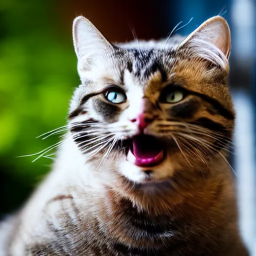 Image similar to Cat laughing hard at a joke, trending on fiverr, 40nm lens, shallow depth of field,