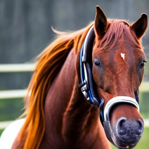 Image similar to close up photograph of horse with a shotgun snout, shotgun instead of snout, shotgun!! horse hybrid, the horse head was replaced with a shotgun, stoner eyes, 8 k resolution