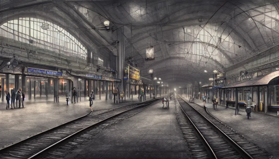 Image similar to rat society dyptopian train station digital art, concept art, wallpaper, photorealistic rendering