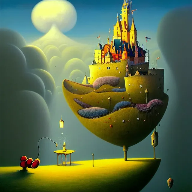 Image similar to gediminas pranckevicius an oil on canvas portrait painting of mickey mouse, surrealism, surrealist, cosmic horror, rob gonsalves, high detail fantastic world castle happy place, volumetric light godray