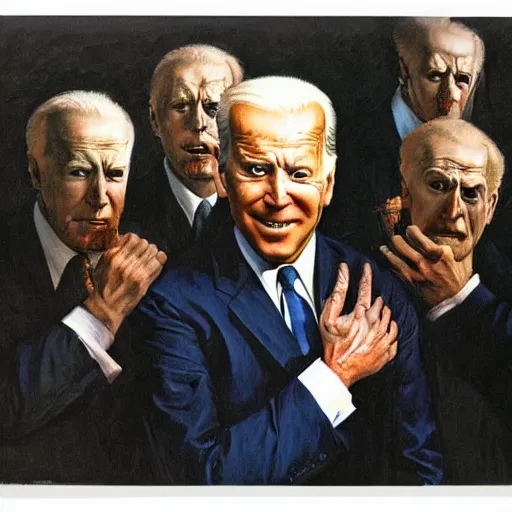 Image similar to terrifying, surreal portrait of joe biden standing up to his shoulders in turbulent, shadowy water by j. c. leyendecker, bosch, william blake, stephen gammell, jon mcnaughton, and beksinski