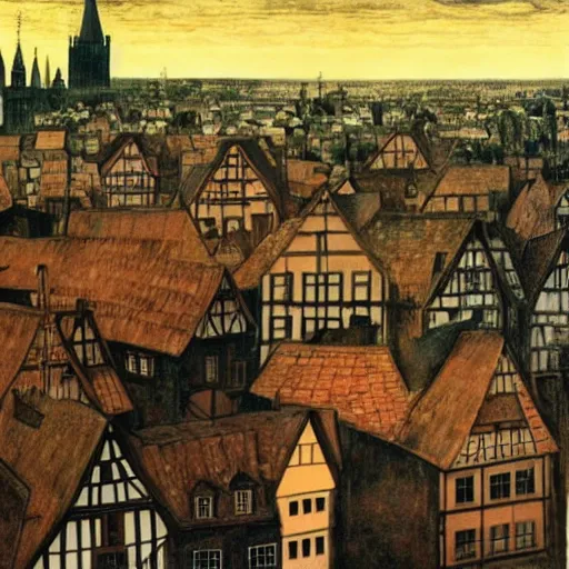 Prompt: A picture of Nuremberg, painted by Paul Delvaux