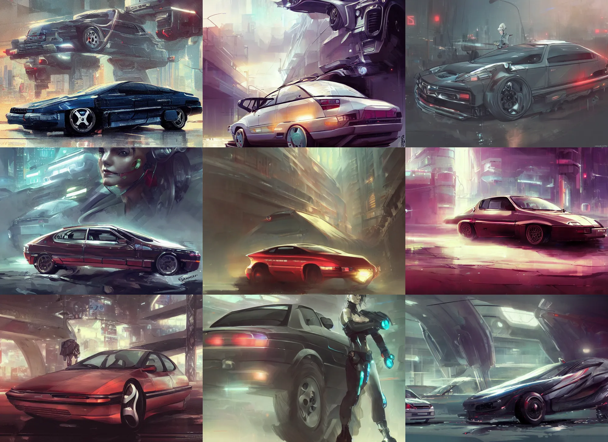 Prompt: concept art, Citroën XM (1994), retro cyberpunk, Krenz Cushart, Ross Tran