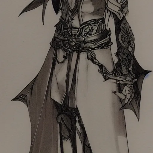 Image similar to a mage from final fantasy 14 drawn by Yoshitaka Amano, amazing linework