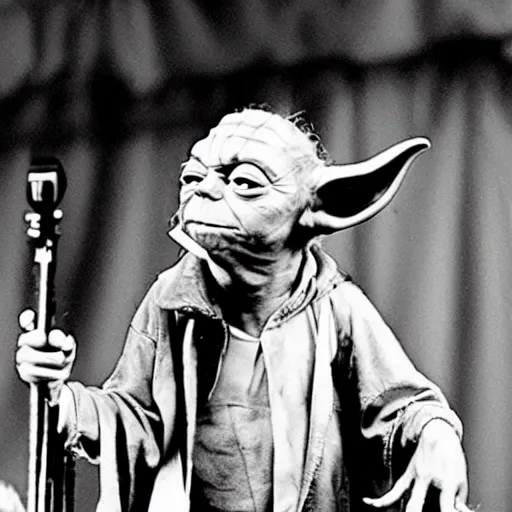 Image similar to yoda performing at woodstock