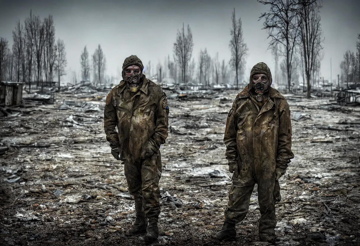 Image similar to an award winning portrait photo of chernobyl liquidator, postapocalyptic, 4 k, high quality, sharp focus