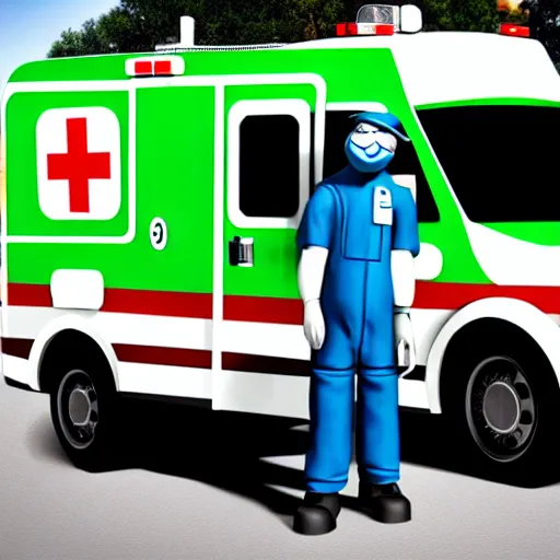 Prompt: anthropomorphic ambulance, high resolution photo