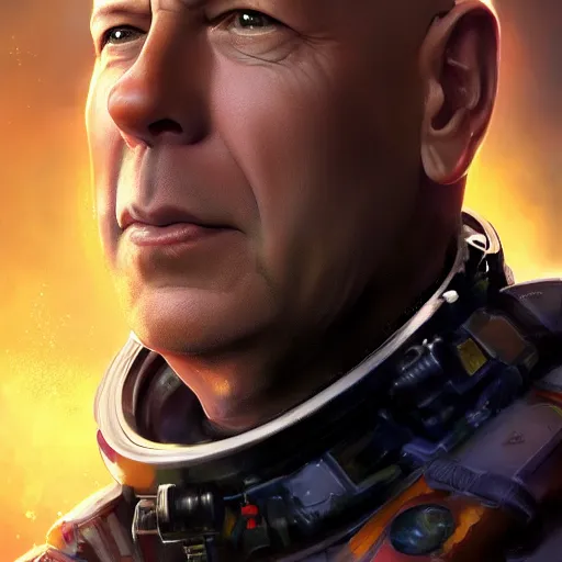 Image similar to bruce willis as a space explorer, by yuumei, bayard wu, wlop, tim white, ross tran, photorealistic, 4 k