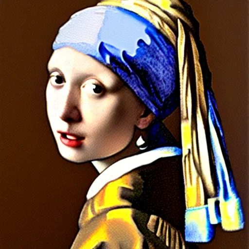 Prompt: girl with a pearl earring, by johanne vermeer