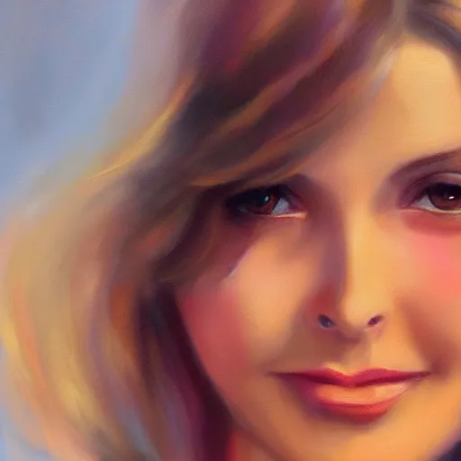 Prompt: closeup portrait of olivia newton john in the music video hopelessly devoted to you, evening, highly detailed oil painting, vladimir volegov, artstation