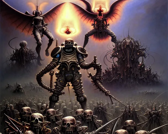 Prompt: the army of darkness and death angels, fantasy character portrait made of fractals facing each other, ultra realistic, wide angle, intricate details, the fifth element artifacts, highly detailed by peter mohrbacher, hajime sorayama, wayne barlowe, boris vallejo, aaron horkey, gaston bussiere, craig mullins