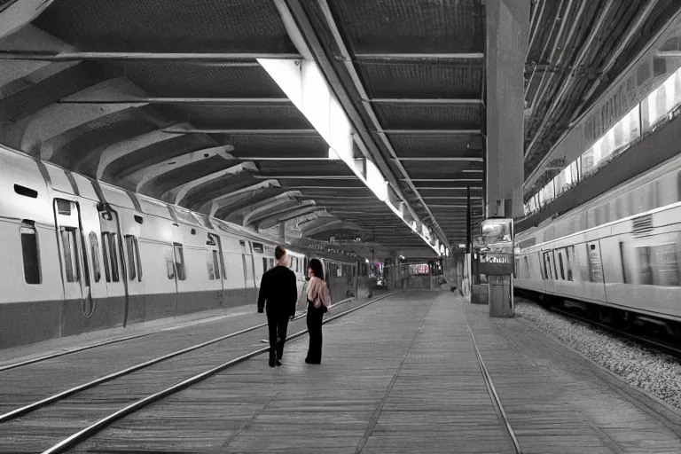 Image similar to vfx movie couple in a train station by emmanuel lubezki