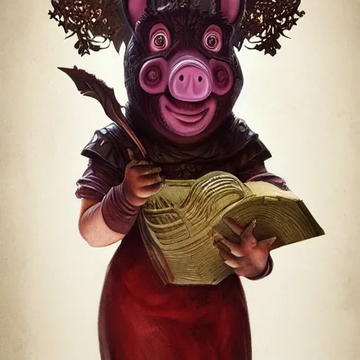 Prompt: dark fantasy character portrait of Peppa Pig, dramatic, unsettling, intricate, wild, highly detailed, digital painting, artstation, upper body, concept art, smooth, sharp focus, illustration, art by artgerm and greg rutkowski and alphonse mucha