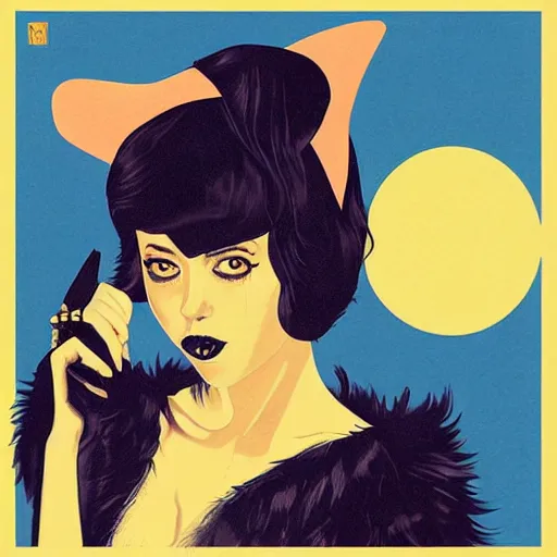 Prompt: Aubrey Plaza as a cat witch Album Art, Dramatic, Vibrant, by Sachin Teng + Karol Bak + Rolf Armstrong