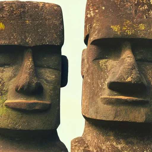 Image similar to a high detail photo of a moai wearing headphones, subject: moai, subject detail: wearing headphones