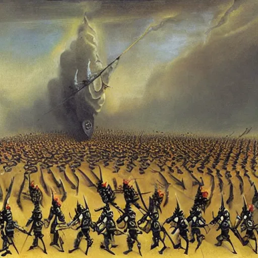 Prompt: Armies about to clash by Salvidor Dali.