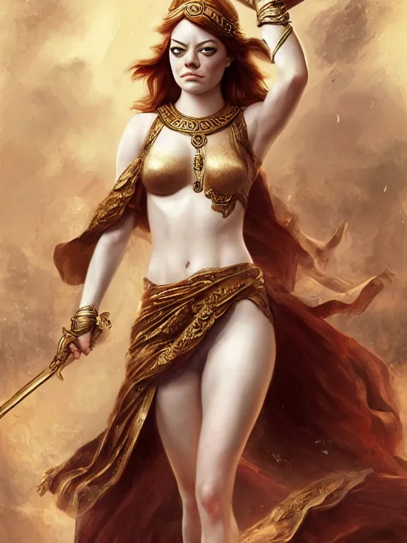 Prompt: emma stone as a greek era noble, digital painting, extremely detailed, 4 k, intricate, brush strokes, mark arian, artgerm, bastien lecouffe - deharme
