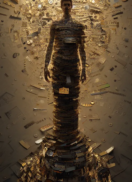 Prompt: the man made of clocks, au naturel, hyper detailed, digital art, trending in artstation, cinematic lighting, studio quality, smooth render, unreal engine 5 rendered, octane render, art style by klimt and nixeu and ian sprigger and wlop and krenz cushart