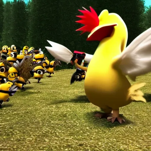 Image similar to link riding an amoured chocobo fighting an army of minions