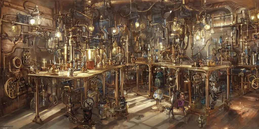 Image similar to Steampunk laboratory By Konstantin Razumov, highly detailded