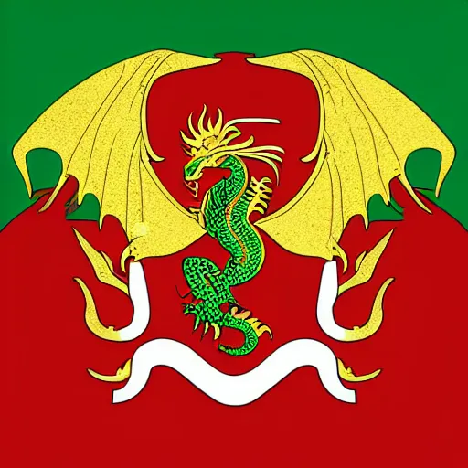 Image similar to coat of arms depicting a golden dragon with red wings on green background, art by ori toor, sticker, colorful, illustration, highly detailed, simple, smooth and clean vector curves, no jagged lines, vector art, smooth