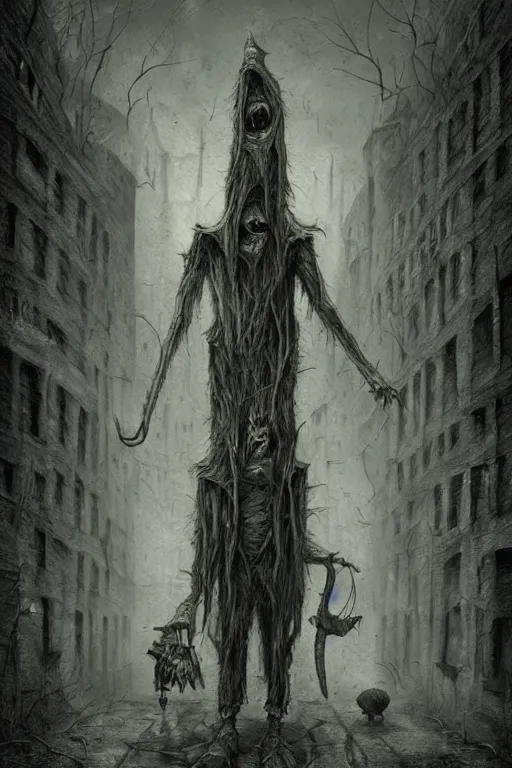 Prompt: a mad cultist in a creepy city, by anton semenov and john kenn mortensen, digital art, very detailed, horror, dark, macabre, trending on artstation