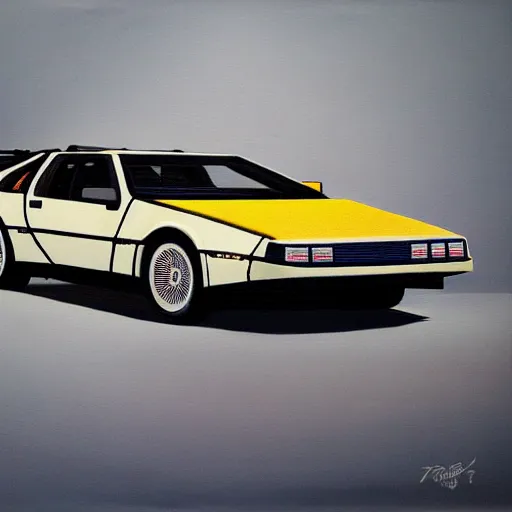 Prompt: painting of a delorean with tiger skin stripe viynl rap,