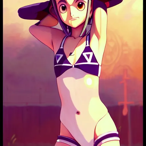 Image similar to beautiful boyish natalie portman gravure model in majora's mask, wearing wooden mask and baseball cap and leotard, street wear with subtle mayan patterns, aztec bathing suit, gapmoe yandere grimdark, trending on pixiv fanbox, painted by greg rutkowski makoto shinkai takashi takeuchi studio ghibli, akihiko yoshida