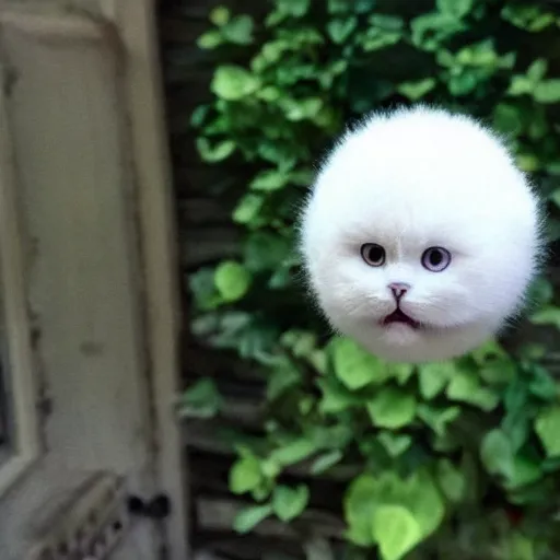Prompt: a photo of a friendly cute puffball shaped like a cat head