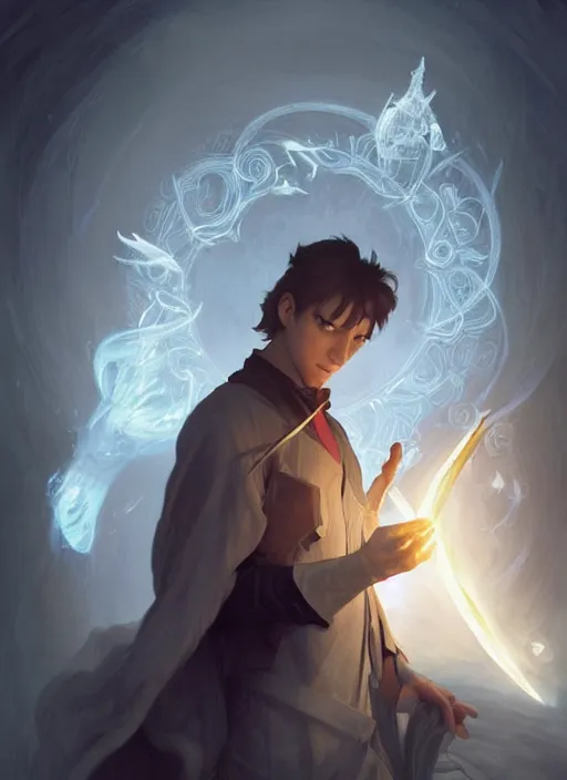 Image similar to character concept portrait of an attractive young Spanish wizard conjuring a violent void spell, a floating iridescent spell book in the center, intricate, elegant, digital painting, concept art, smooth, sharp focus, illustration, from Metal Gear, by Ruan Jia and Mandy Jurgens and William-Adolphe Bouguereau, Artgerm