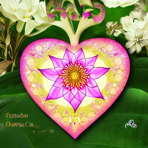 Image similar to heart fantasy flower ornemant glowing illumination chakra center