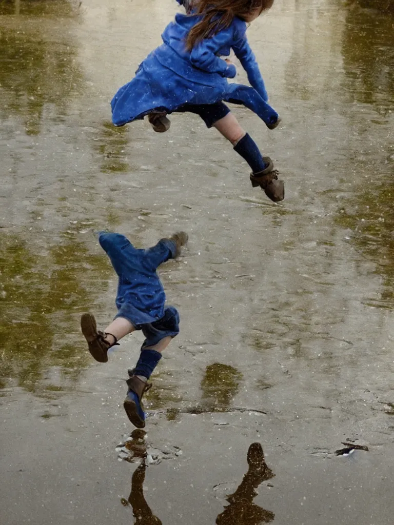 Image similar to jumping in puddles, by disney concept artists, blunt borders, rule of thirds, beautiful light