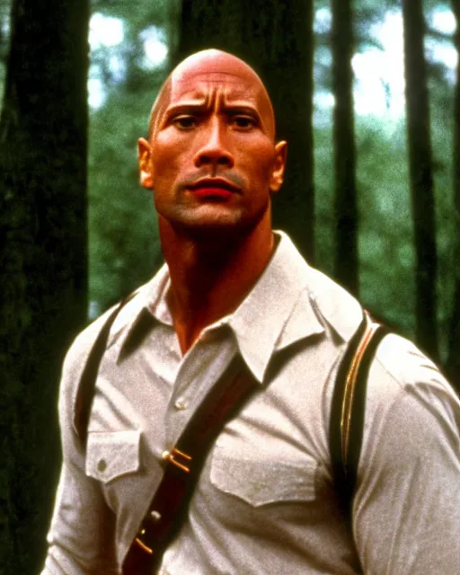 Image similar to film still close up shot of dwayne johnson as forrest gump in the movie forrest gump. photographic, photography