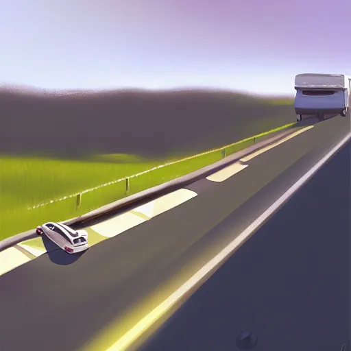 Image similar to goro fujita ilustration a volkswagen on the highway, painting by goro fujita, sharp focus, highly detailed, artstation