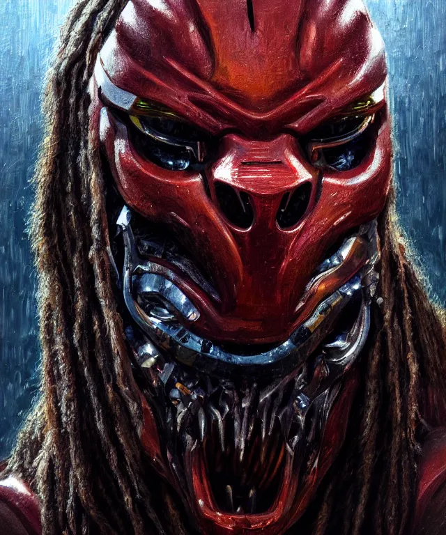 Prompt: a portrait of the predator by ken barthelmey, oil on canvas, deep depth field, masterpiece, trending on artstation, featured on pixiv, cinematic composition, hyper - detailed, hd, hdr, 4 k, 8 k