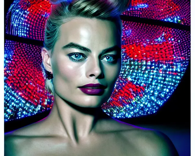 Image similar to margot robbie as led art, hyper detailed, award winning